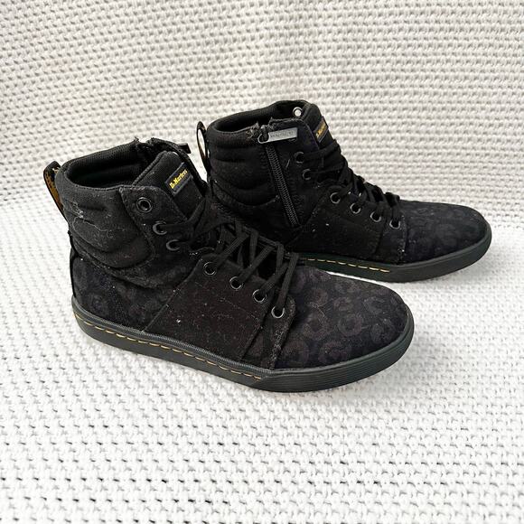 Dr Martens Black Leopard Print Canvas Rozarya Casual Combat Lace Up Boots 7 - Picture 1 of 10